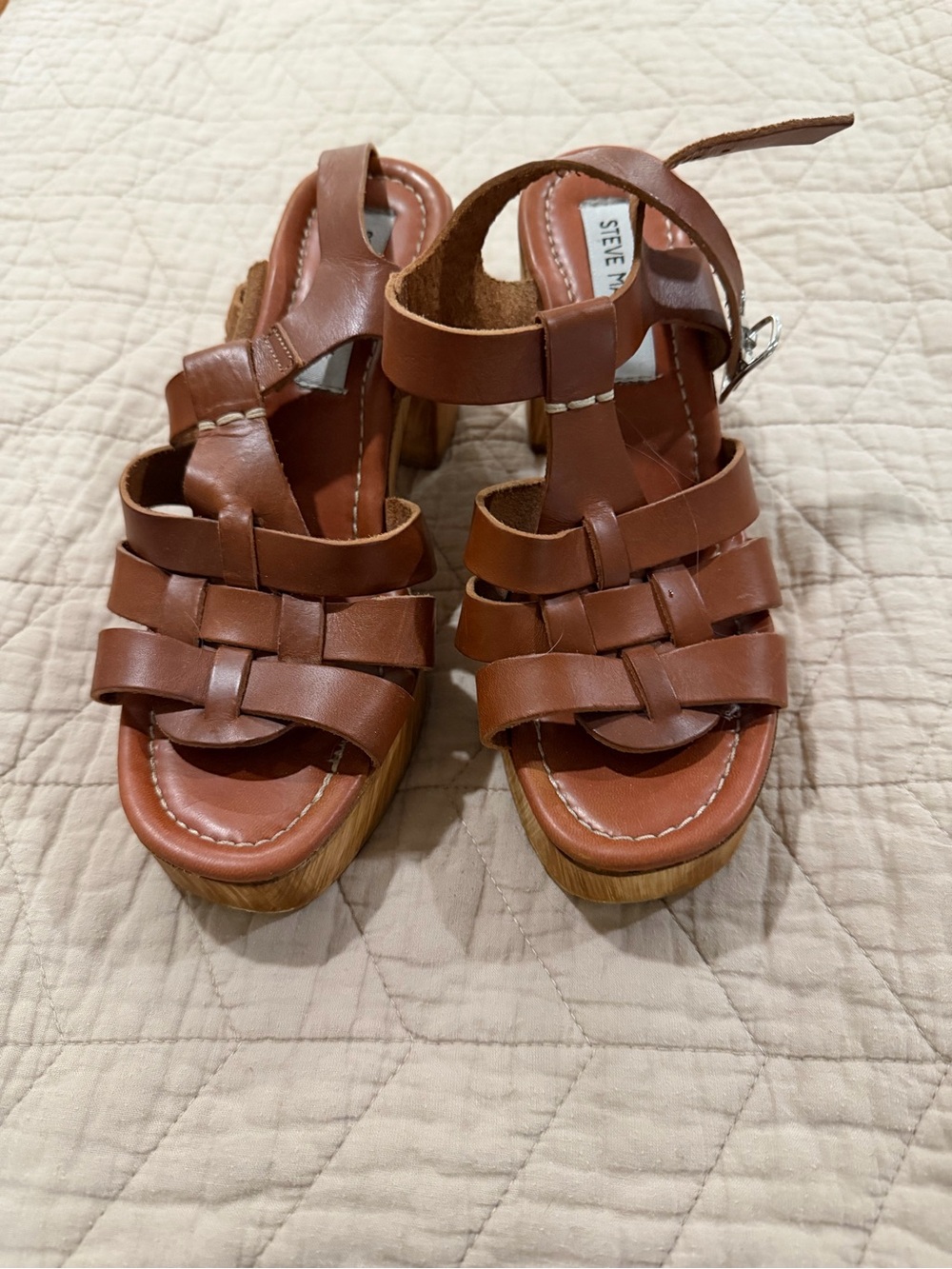 Steve Madden Cognac Leather Platform Sandals